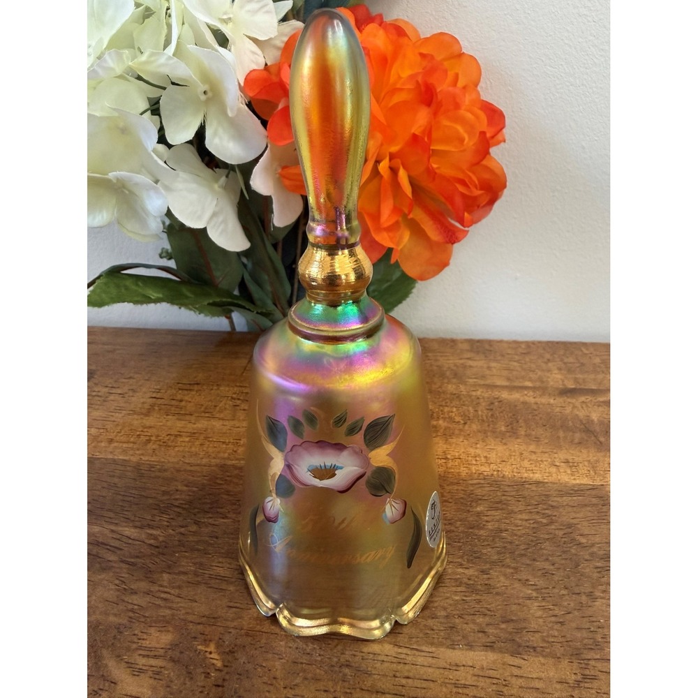 Fenton 50th Anniversary Hand-Painted Iridescent Glass Bell‎ – Signed J. Kelley